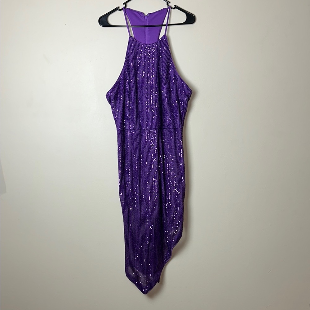TOCCIN X RTR Women's Design Collective Purple Sequin Asymmetrical Dress Size 12